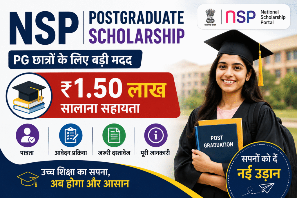 NSP Postgraduate Scholarship 2026 | PG छात्रों को ₹1.50 लाख सालाना